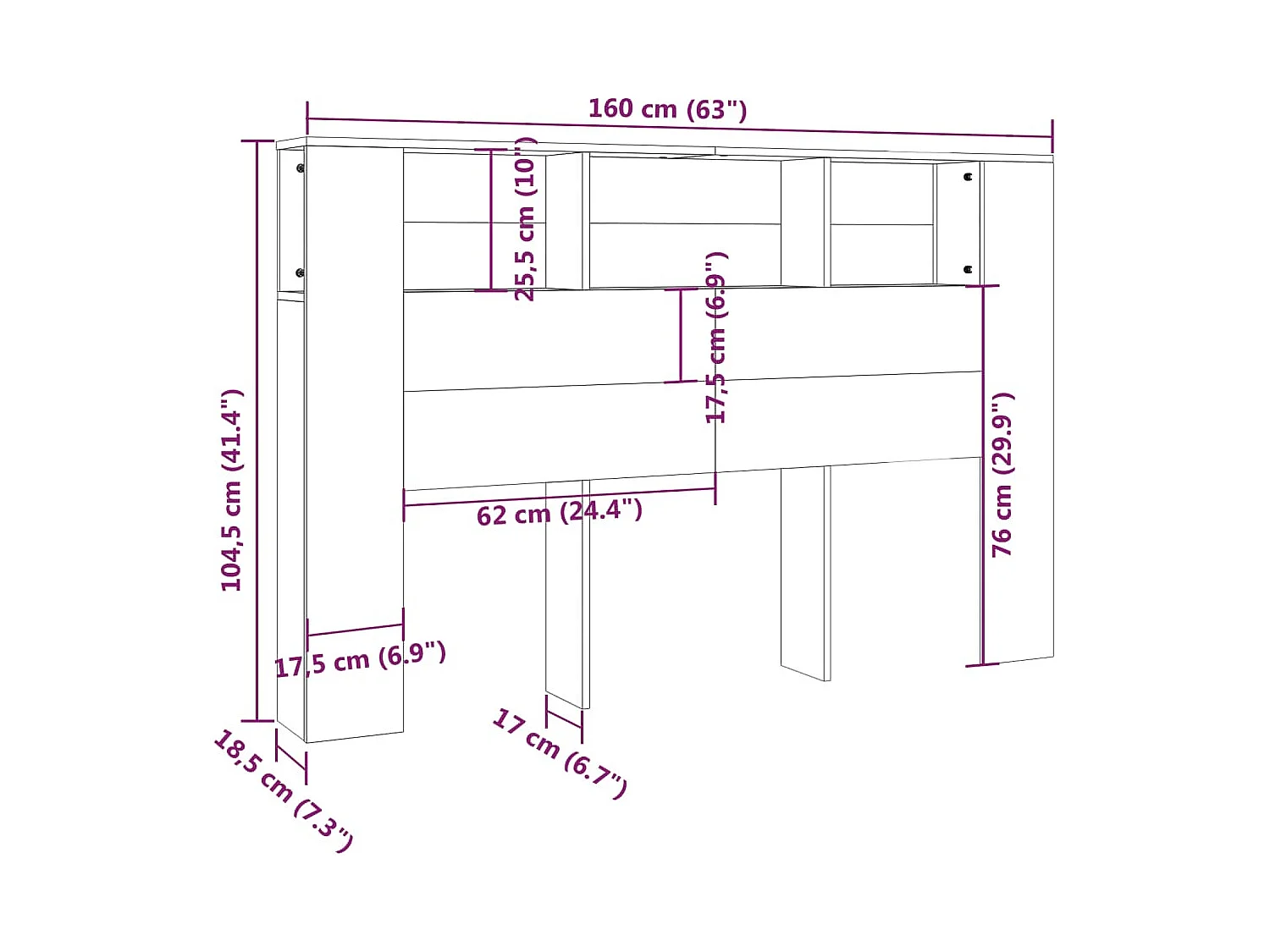 Tête de Lit avec rangement | Armoire de tête de lit chêne fumé 160x18,5x104,5 cm