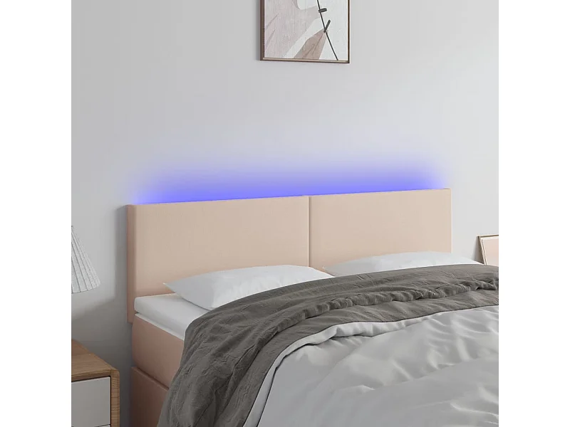 Cabecero | Cabezal de Cama | Mueble cabecero con LED cuero sintético color capuchino 144x5x78/88 cm