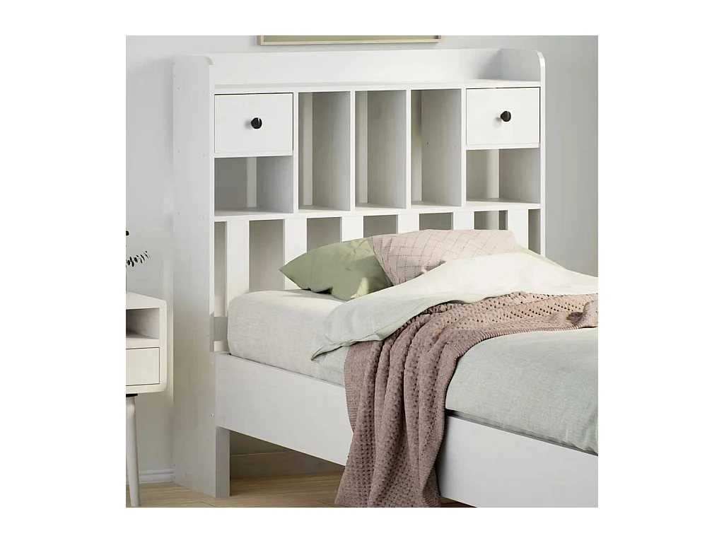 Cabecero de Cama | Cabezal de cama | Mueble de cabecero almacenaje madera maciza pino blanco 75 cm
