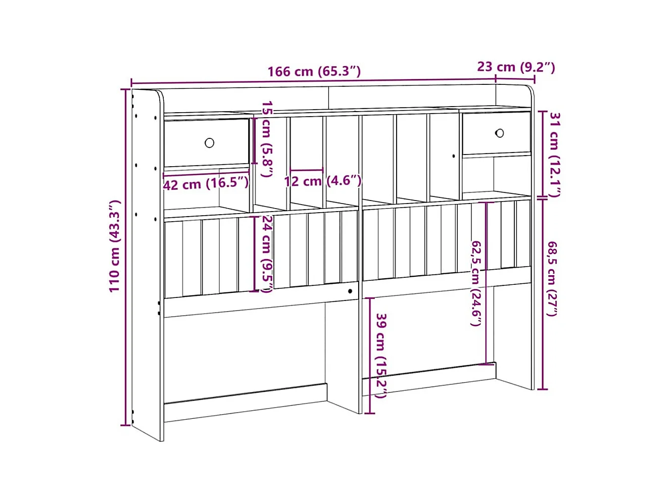 Cabecero de Cama | Cabezal de cama | Mueble de cabecero almacenaje madera maciza pino blanco 75 cm