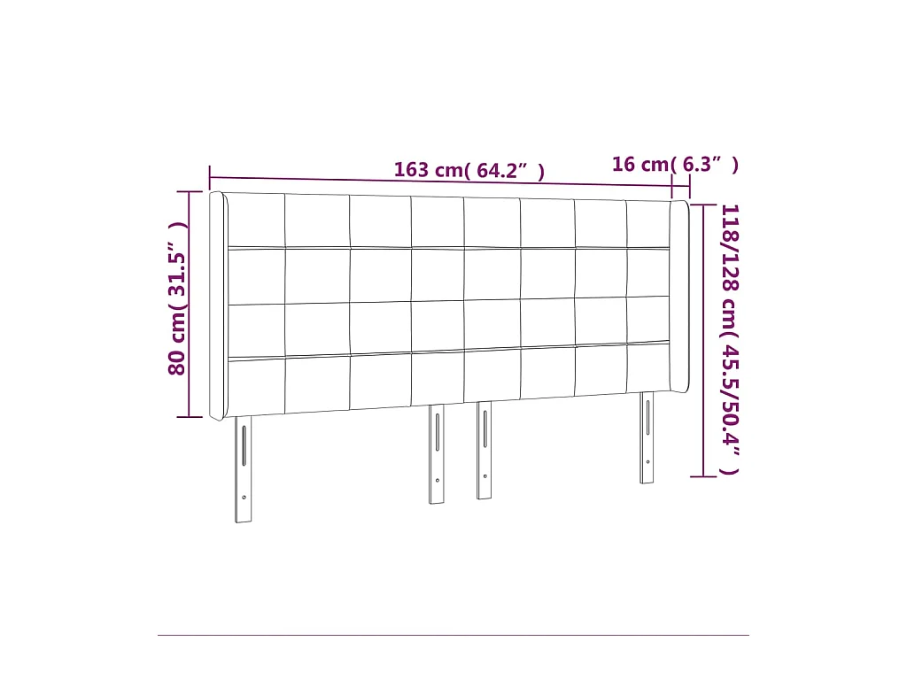Tête de Lit | Panneau de tête pour lit Moderne avec oreilles Noir 163x16x118/128 cm Tissu