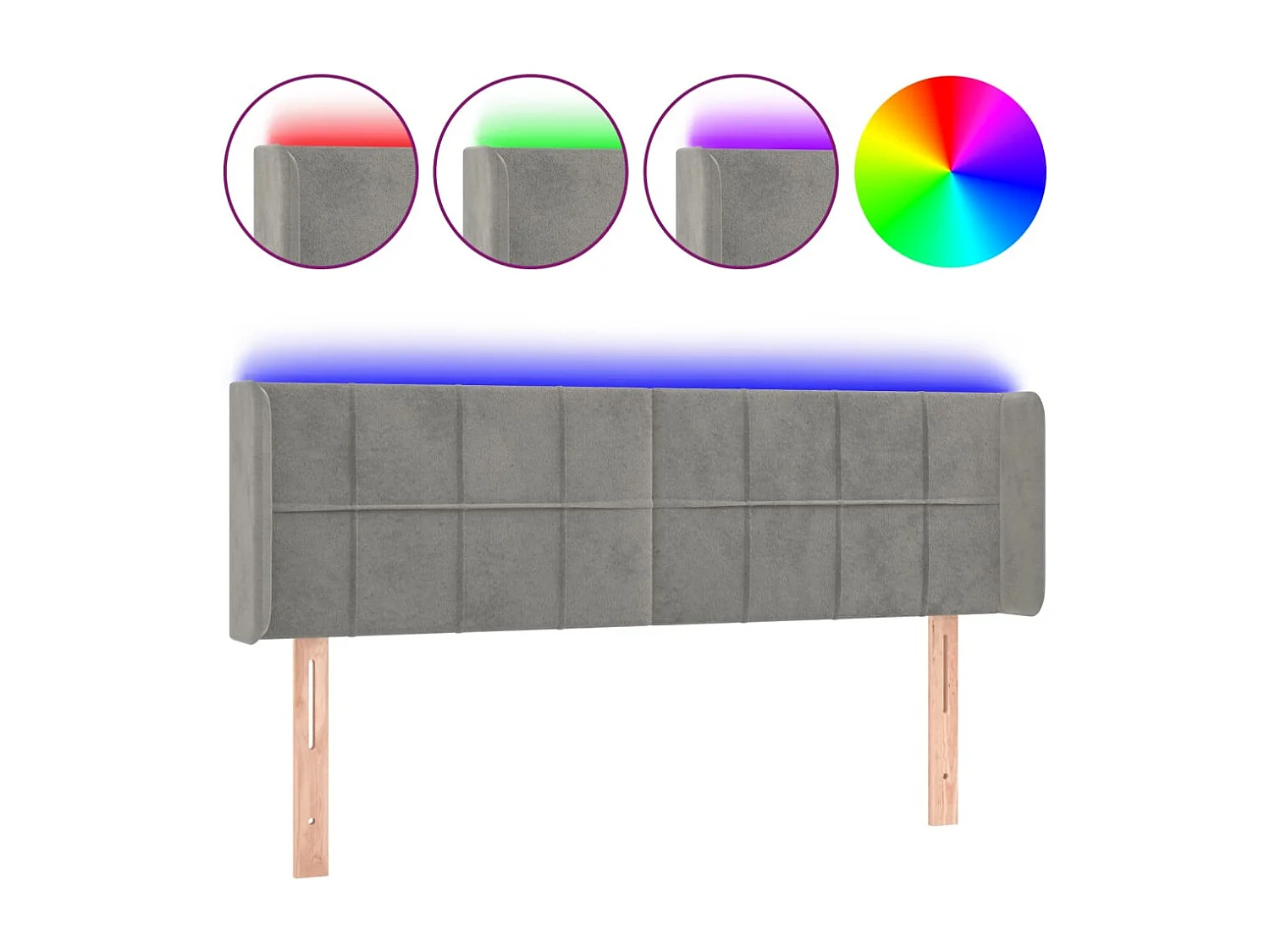 Hoofdbord | Hoofdeinde LED 147x16x78/88 cm fluweel lichtgrijs