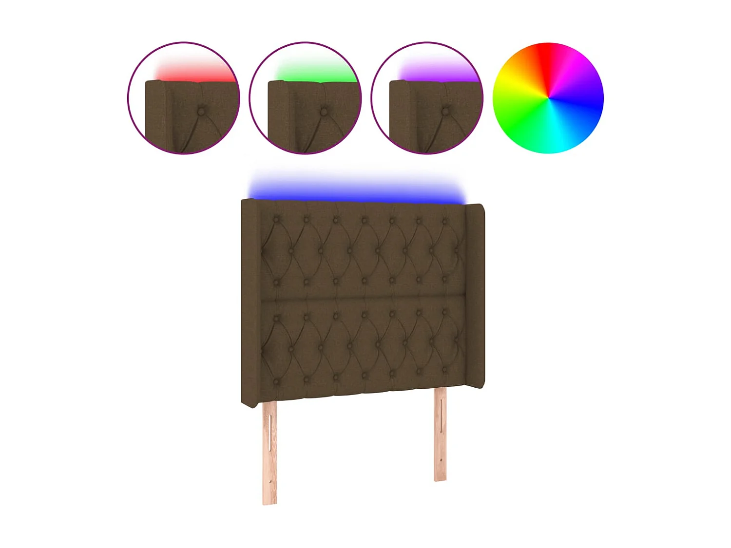 Hoofdbord | Hoofdeinde LED 93x16x118/128 cm stof donkerbruin