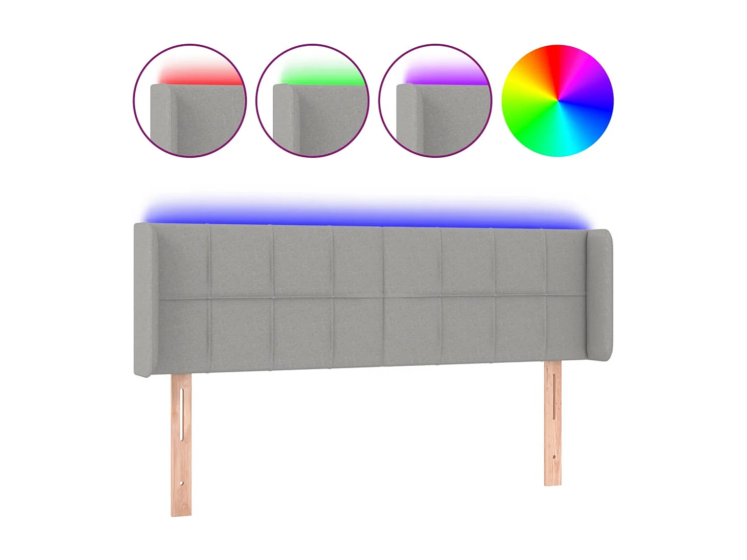 Hoofdbord | Hoofdeinde LED 147x16x78/88 cm stof lichtgrijs