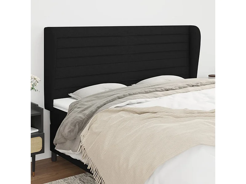 Tête de Lit | Panneau de tête pour lit Moderne avec oreilles Noir 183x23x118/128 cm Tissu