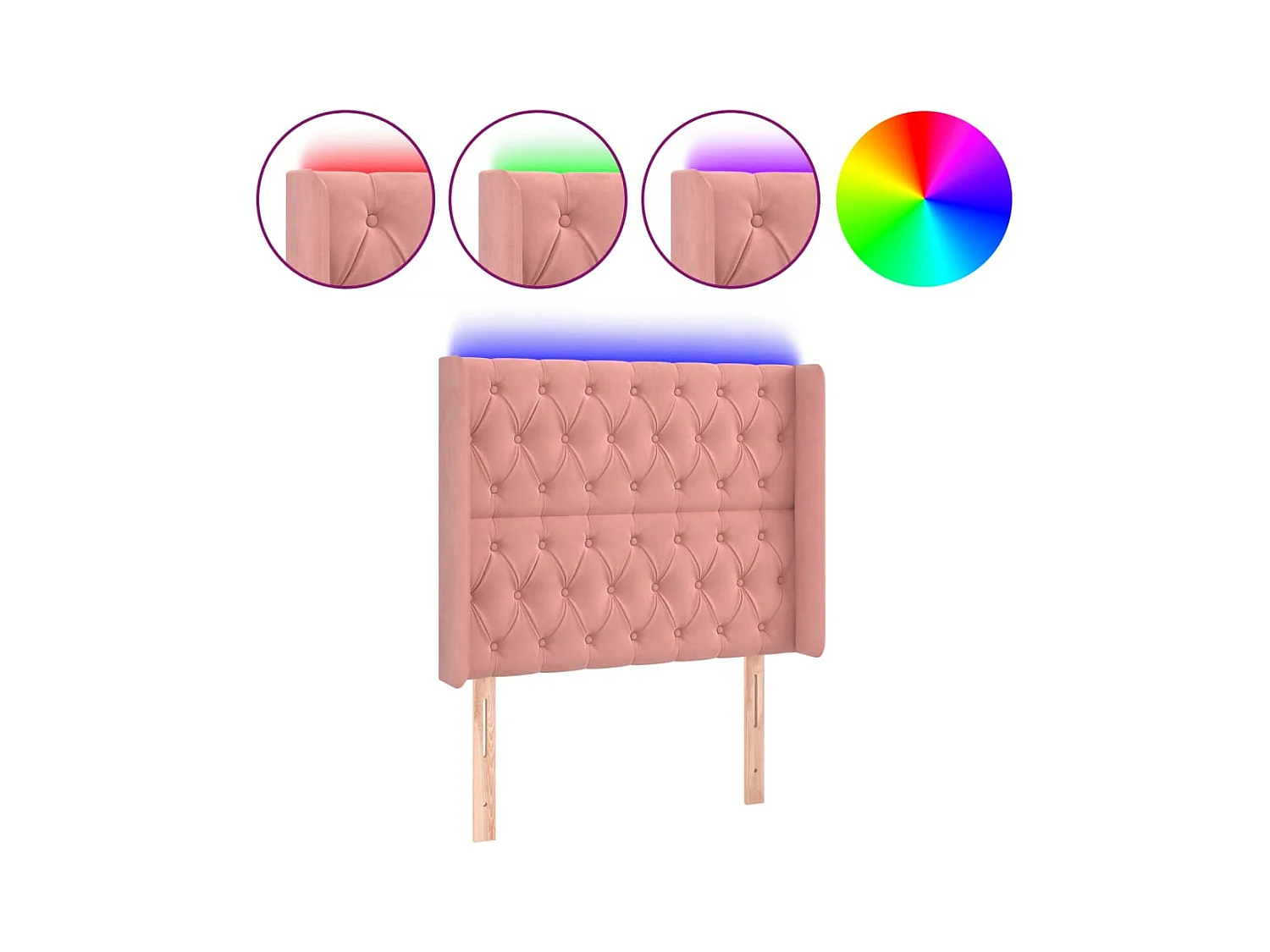 Cabecero | Cabezal de Cama | Mueble cabecero con LED de terciopelo rosa 93x16x118/128 cm