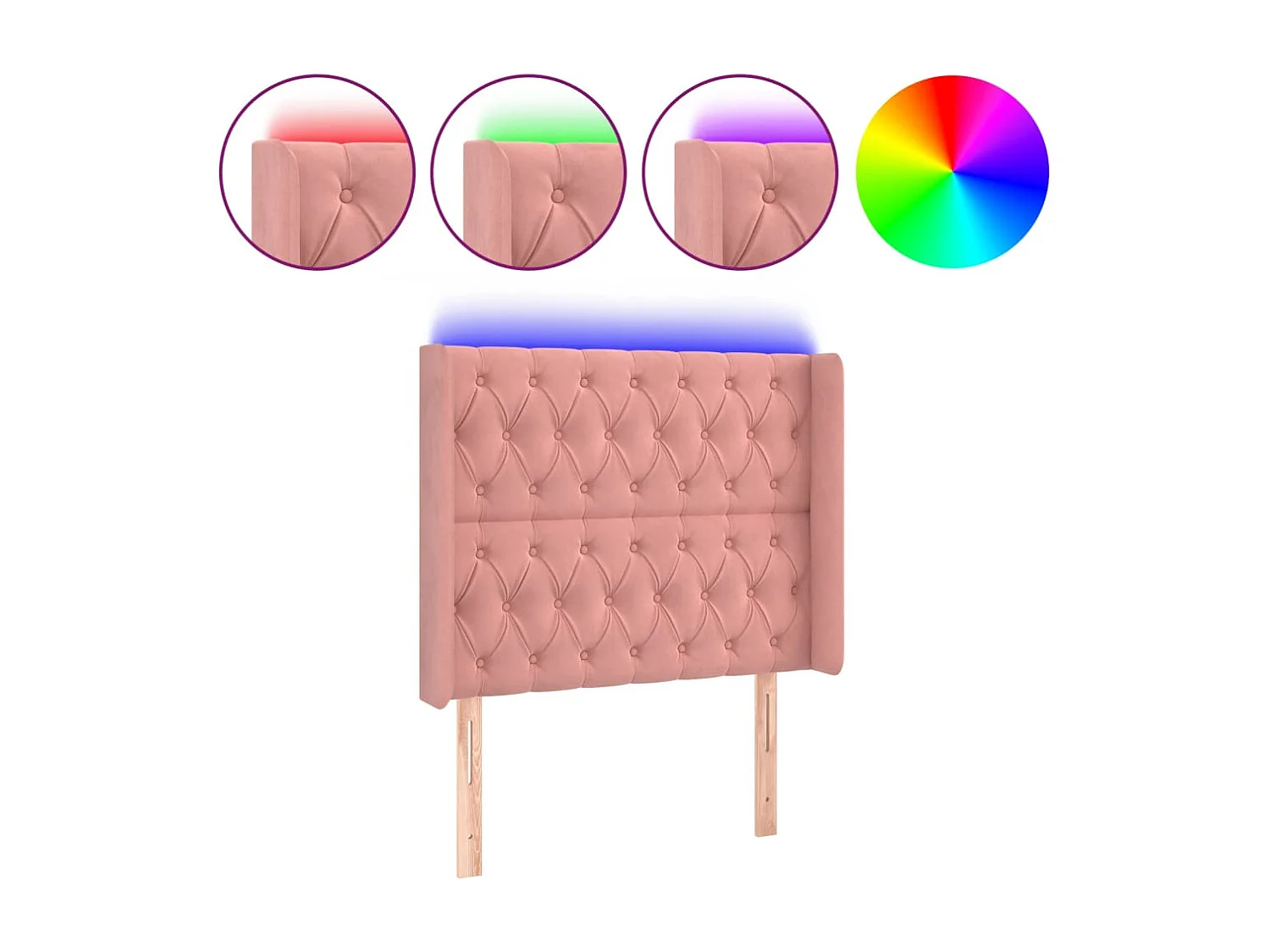 Cabecero | Cabezal de Cama | Mueble cabecero con LED de terciopelo rosa 93x16x118/128 cm