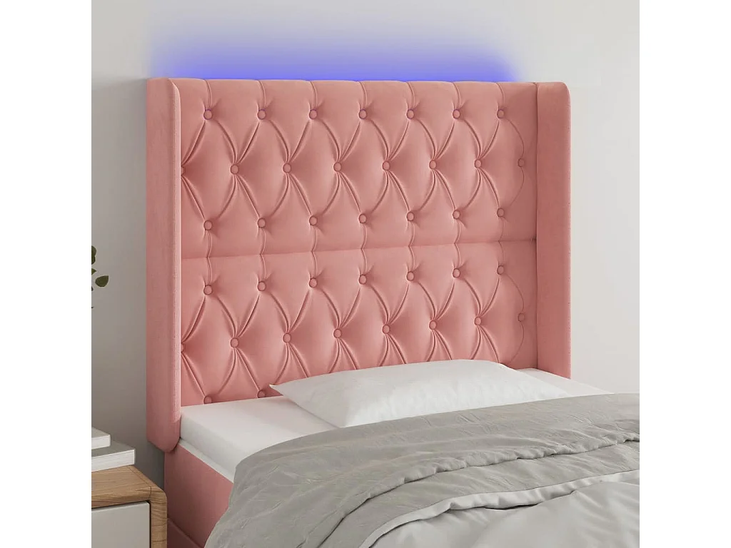 Hoofdbord | Hoofdeinde LED 93x16x118/128 cm fluweel roze