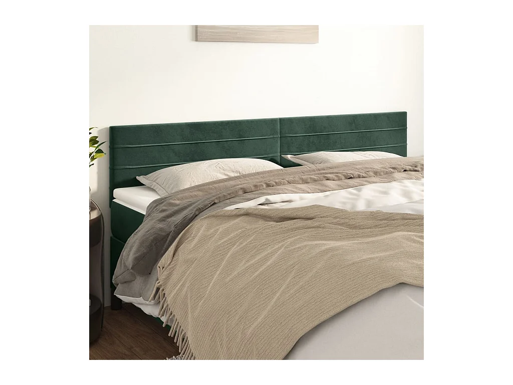 Têtes de lit | Panneaux de tête pour lit Moderne 2 pcs Vert foncé 100x5x78/88 cm Velours