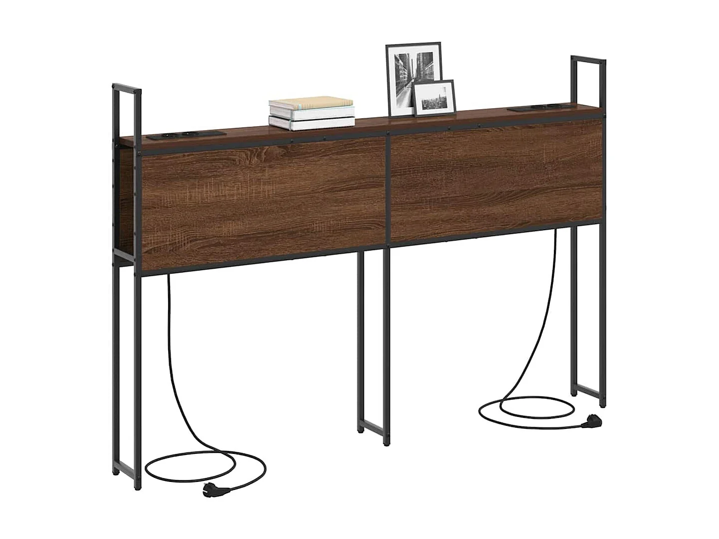 Mueble cabecero | Cabezal de cama | Cabecero de Almacenamiento con Estación de Carga Marrón roble