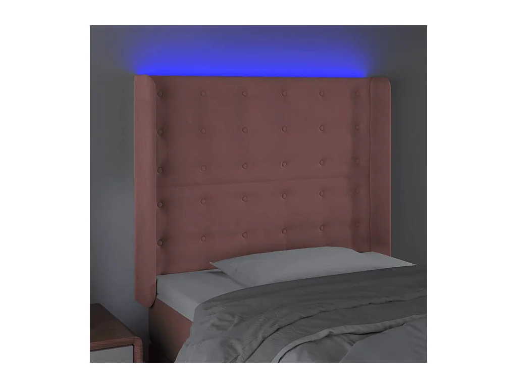 Cabecero | Cabezal de Cama | Mueble cabecero con LED de terciopelo rosa 103x16x118/128 cm