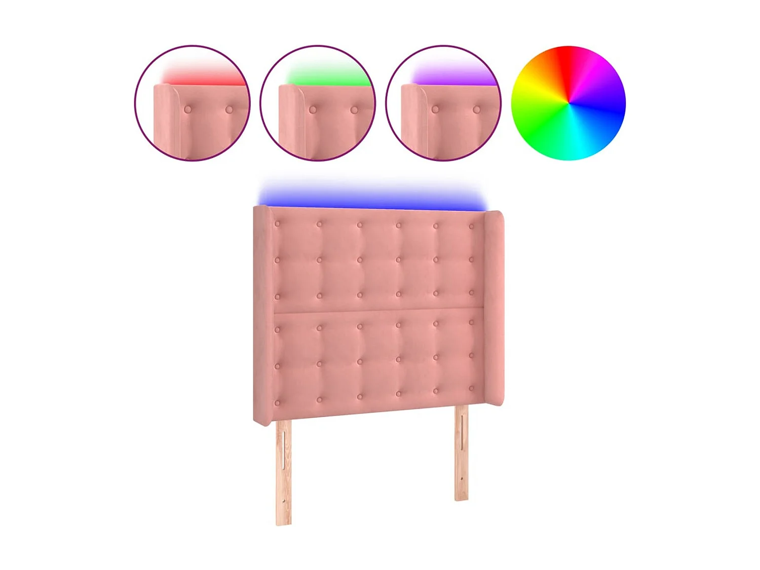 Hoofdbord | Hoofdeinde LED 103x16x118/128 cm fluweel roze