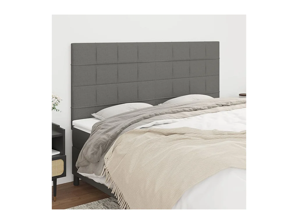 Cabeceros | Cabezal de cama | Mueble de cabecero 4 unidades de tela gris oscuro 80x5x78/88 cm