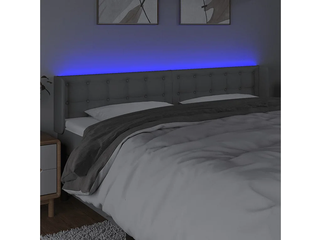 Mueble cabecero | Cabezal de cama | Cabecero con LED de tela gris claro 203x16x78/88 cm