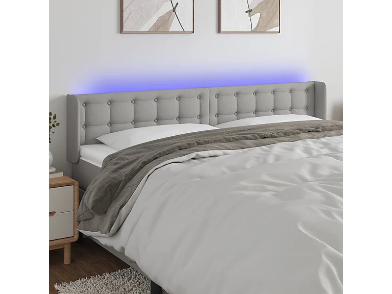 Mueble cabecero | Cabezal de cama | Cabecero con LED de tela gris claro 203x16x78/88 cm