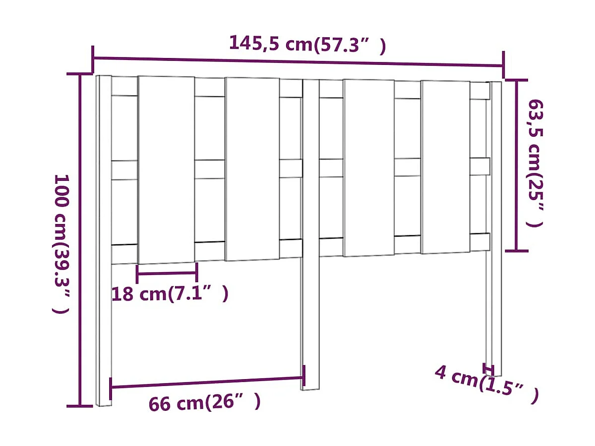 Cabecero de Cama | Cabezal de cama | Mueble de cabecero madera maciza de pino gris 145,5x4x100 cm
