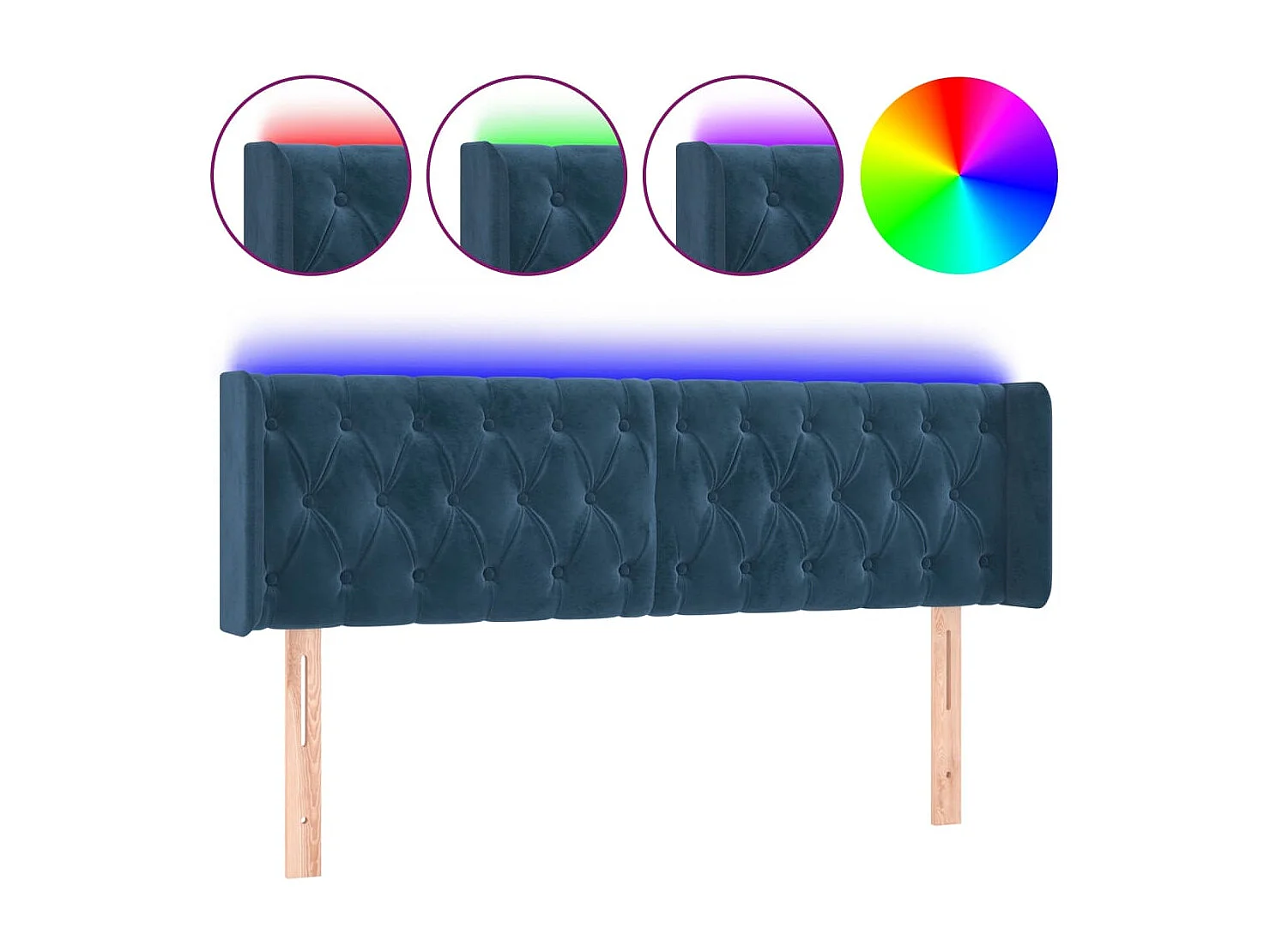 Hoofdbord | Hoofdeinde LED 147x16x78/88 cm fluweel donkerblauw