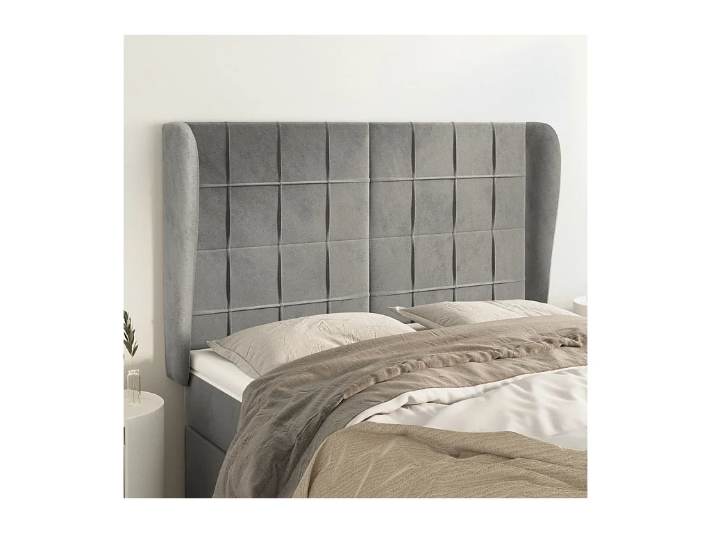Tête de Lit | Panneau de tête pour lit Moderne avec oreilles Gris clair 147x23x118/128 cm Velours