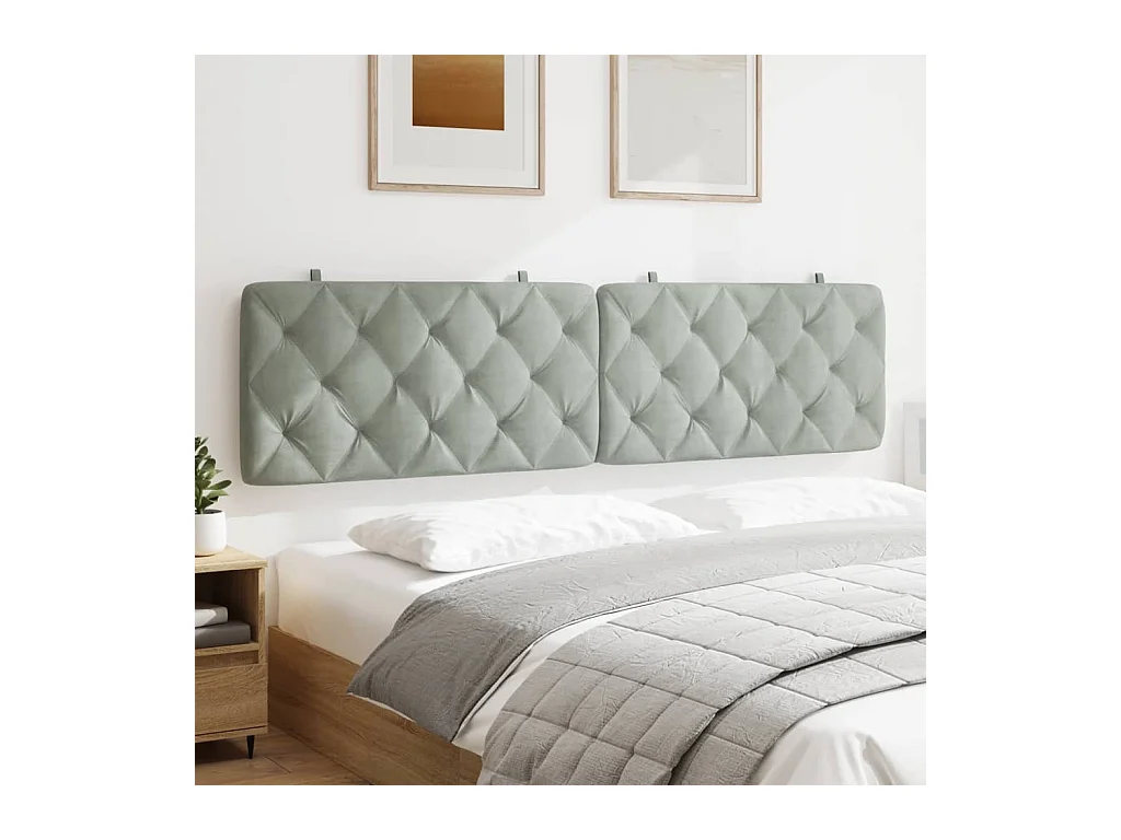 Tête de lit | Coussin de tête de lit | Tête de lit décoratif gris clair 200 cm velours