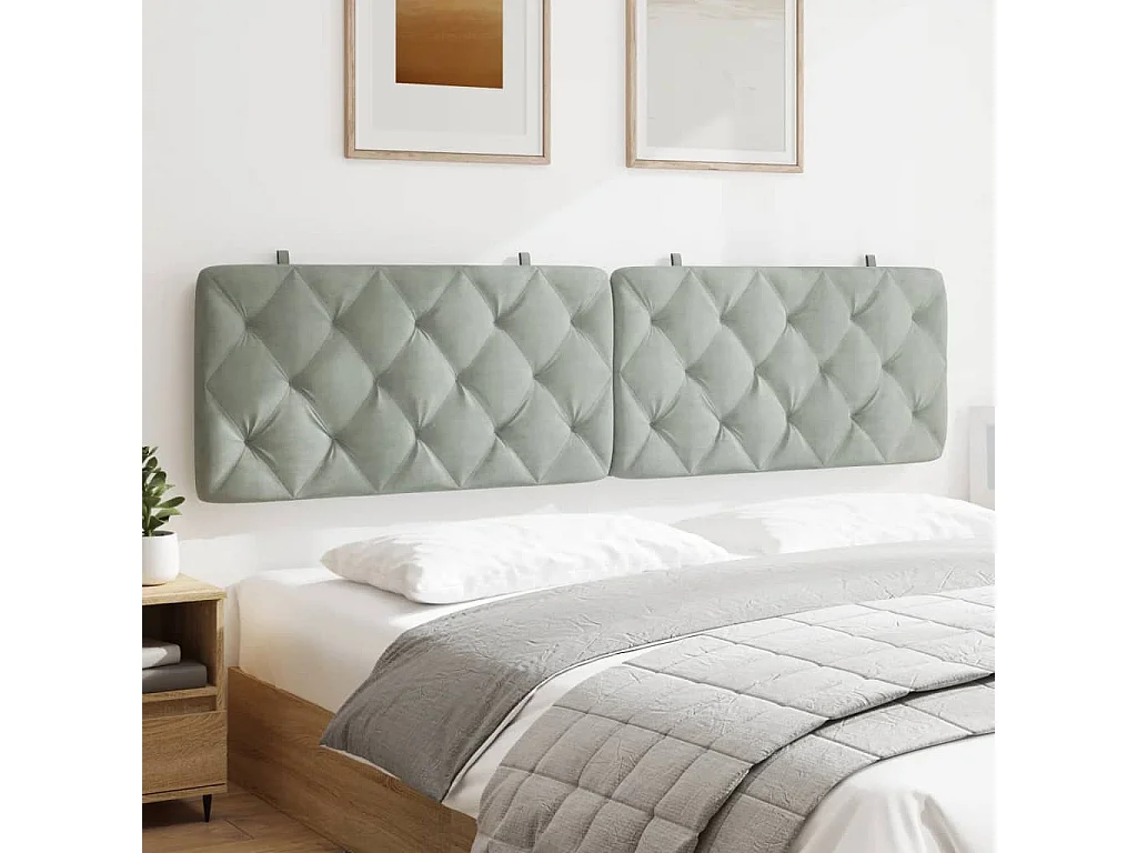 Cabecero de Cama | Cabezal de cama | Mueble de cabecero acolchado terciopelo gris claro 200 cm