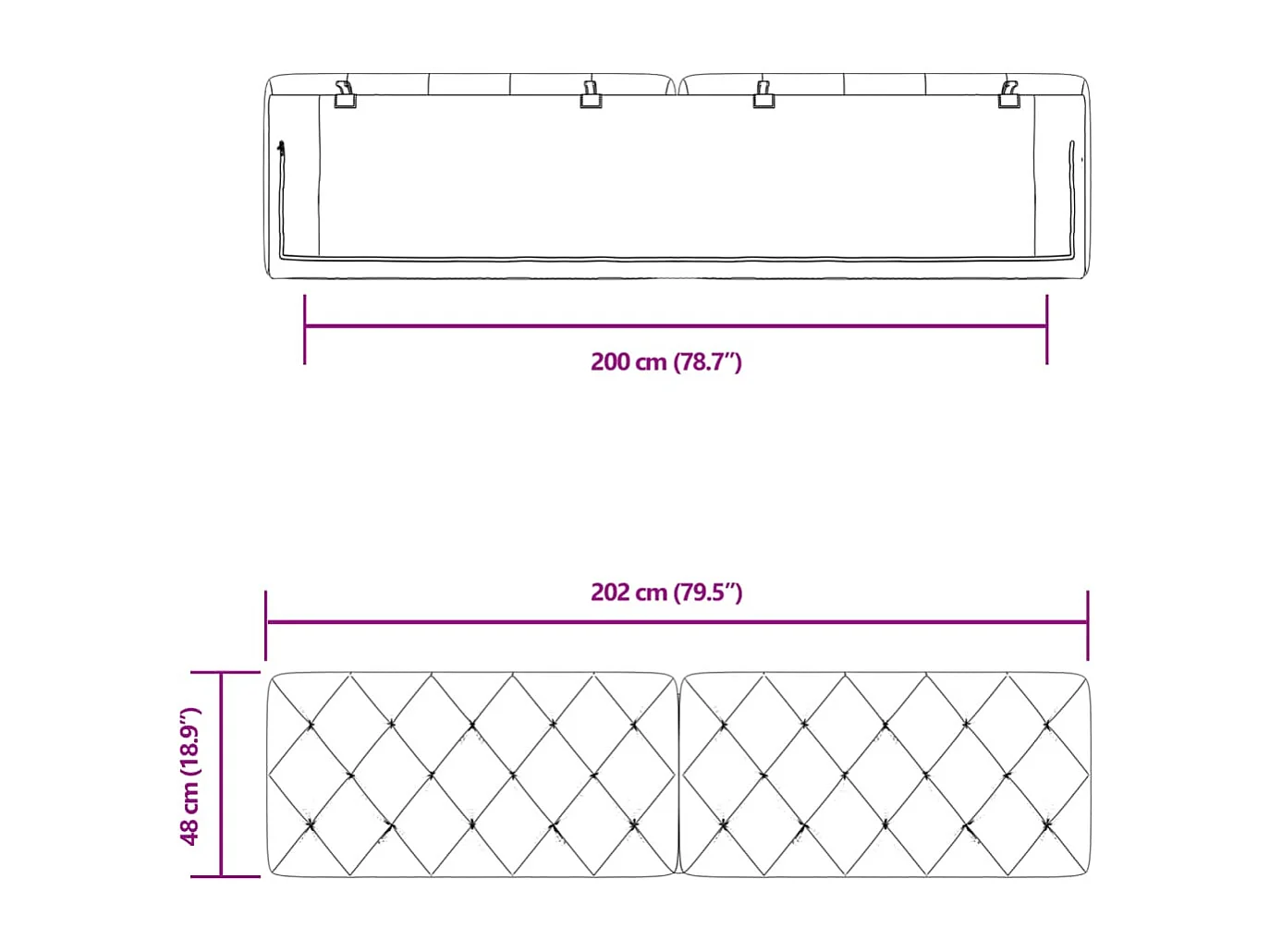 Cabecero de Cama | Cabezal de cama | Mueble de cabecero acolchado terciopelo gris claro 200 cm
