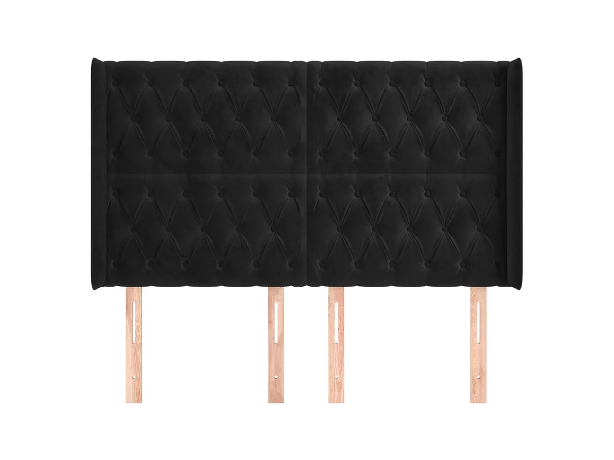 Tête de Lit | Panneau de tête pour lit Moderne avec oreilles Noir 147x16x118/128 cm Velours