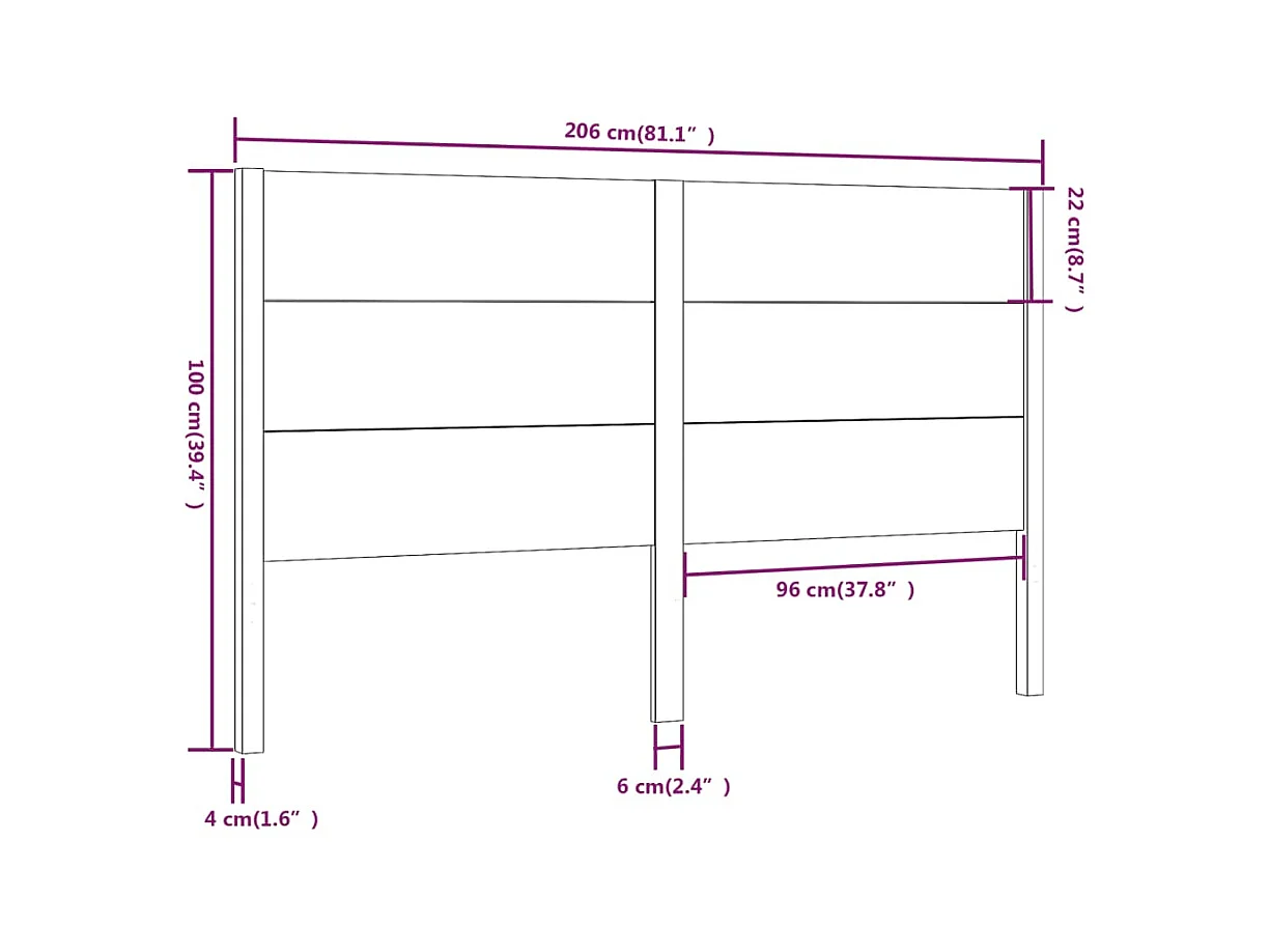 Mueble cabecero | Cabecero | Cabezal de cama madera maciza de pino blanco 206x4x100 cm