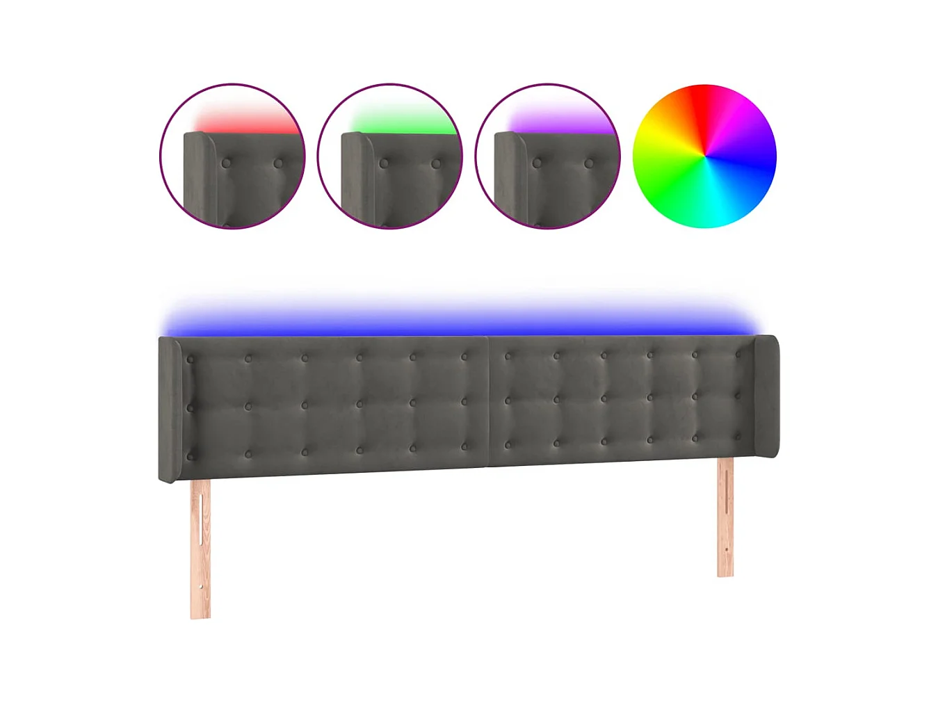 Tête de Lit | Panneau de tête pour lit Moderne à LED Gris foncé 203x16x78/88 cm Velours