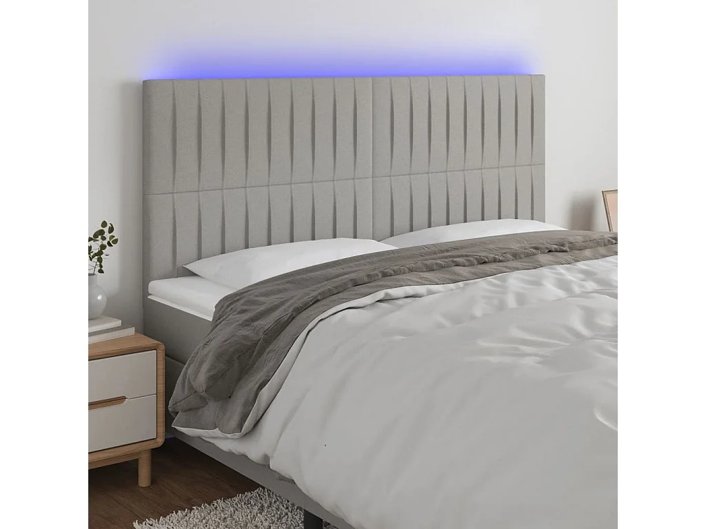 Hoofdbord | Hoofdeinde LED 160x5x118/128 cm stof lichtgrijs