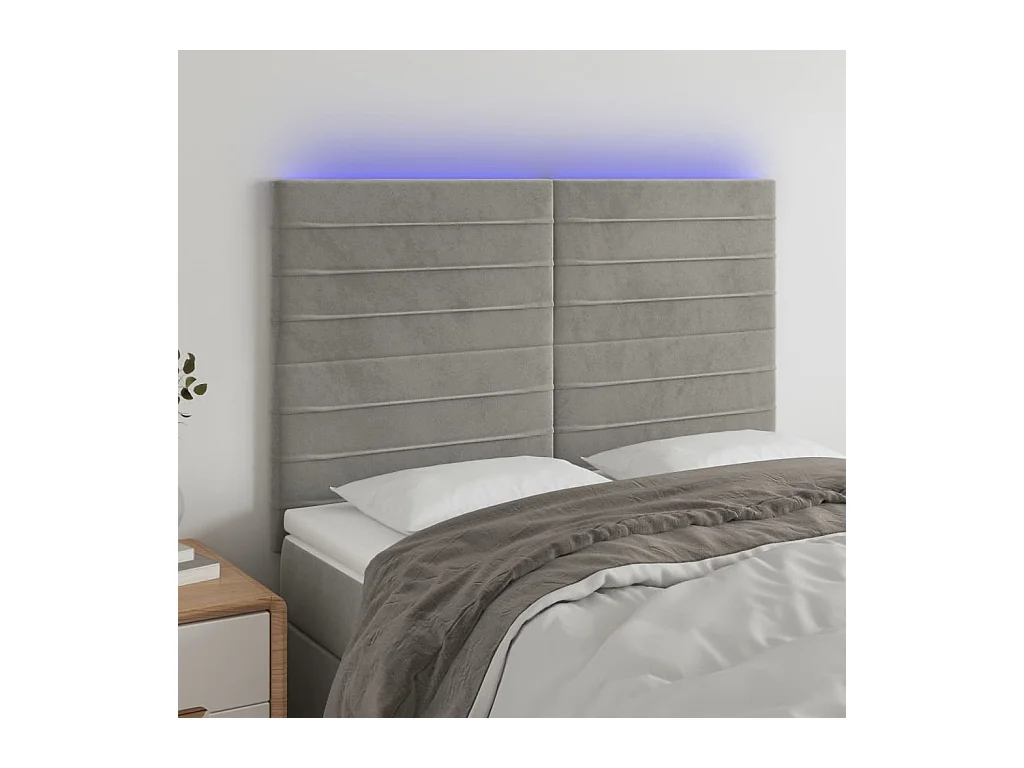 Cabecero | Cabezal de Cama | Mueble cabecero con luces LED terciopelo gris claro 144x5x118/128 cm