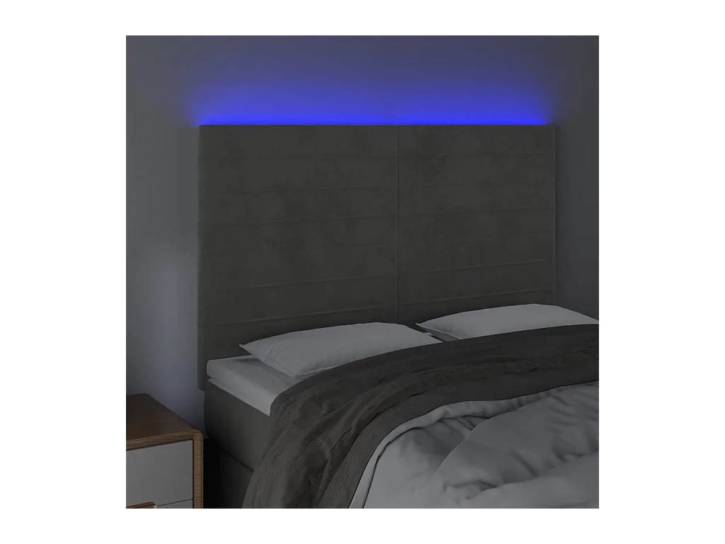 Cabecero | Cabezal de Cama | Mueble cabecero con luces LED terciopelo gris claro 144x5x118/128 cm
