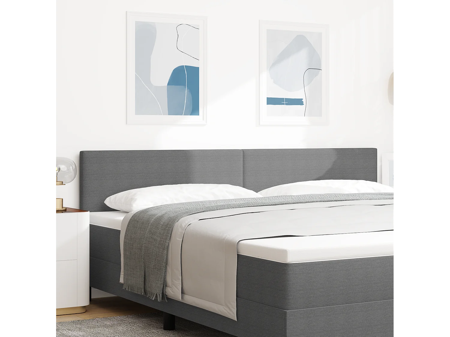 Tête de Lit | Panneau de tête pour lit Moderne LED avec des lumières à LED Gris clair 200 cm tissu
