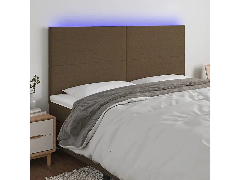 Cabecero | Cabezal de Cama | Mueble cabecero con luces LED tela marrón oscuro 200x5x118/128 cm