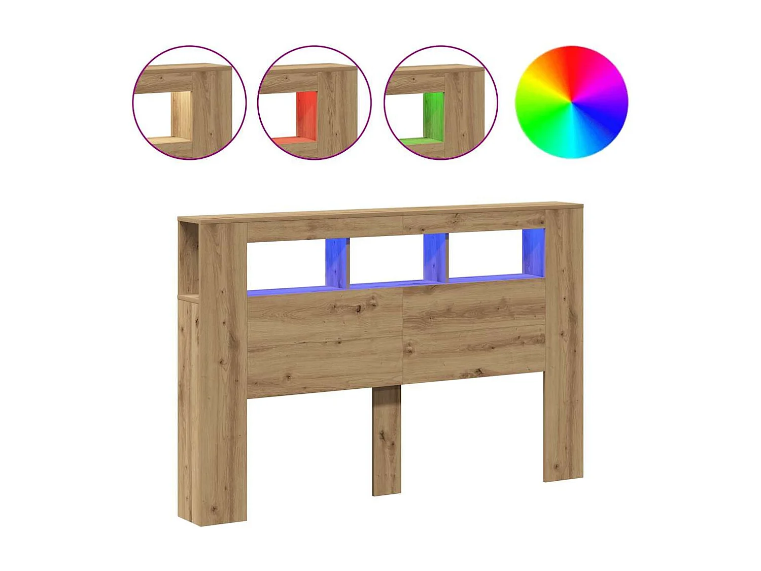 Mueble cabecero | Cabecero | Cabezal de cama LED madera ingeniería roble artisan 160x18,5x103,5 cm