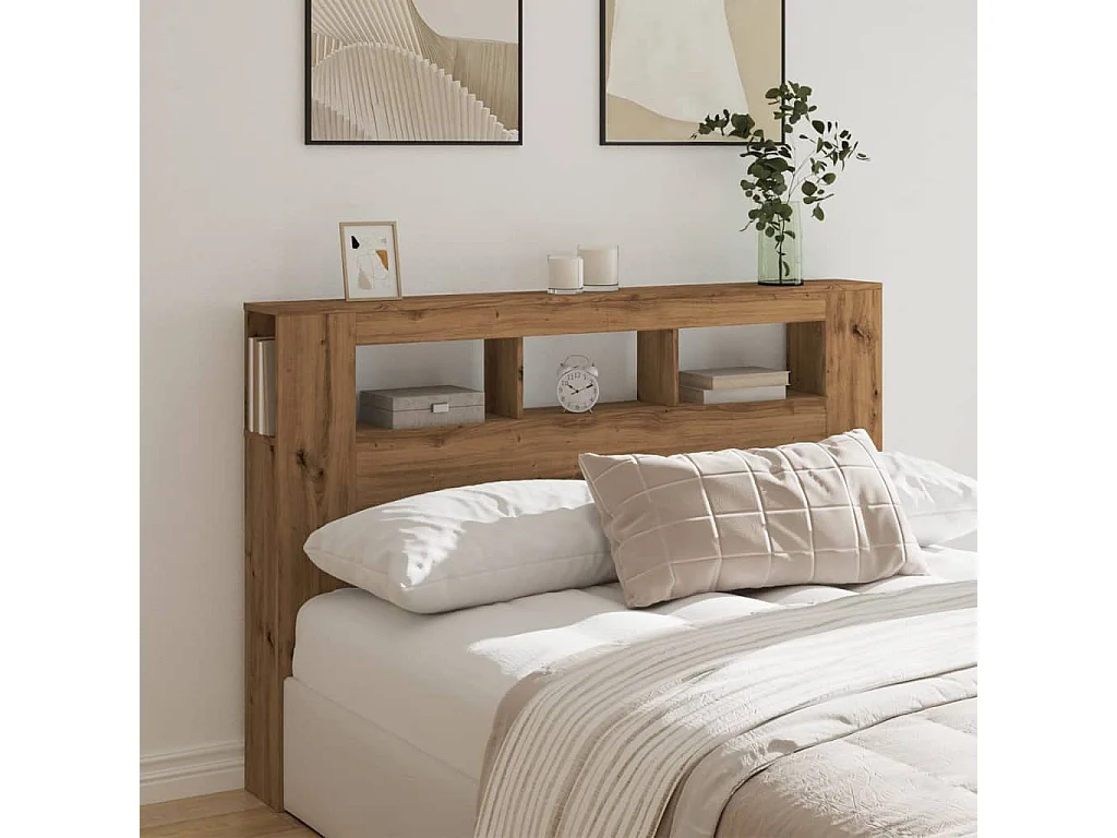 Mueble cabecero | Cabecero | Cabezal de cama LED madera ingeniería roble artisan 160x18,5x103,5 cm