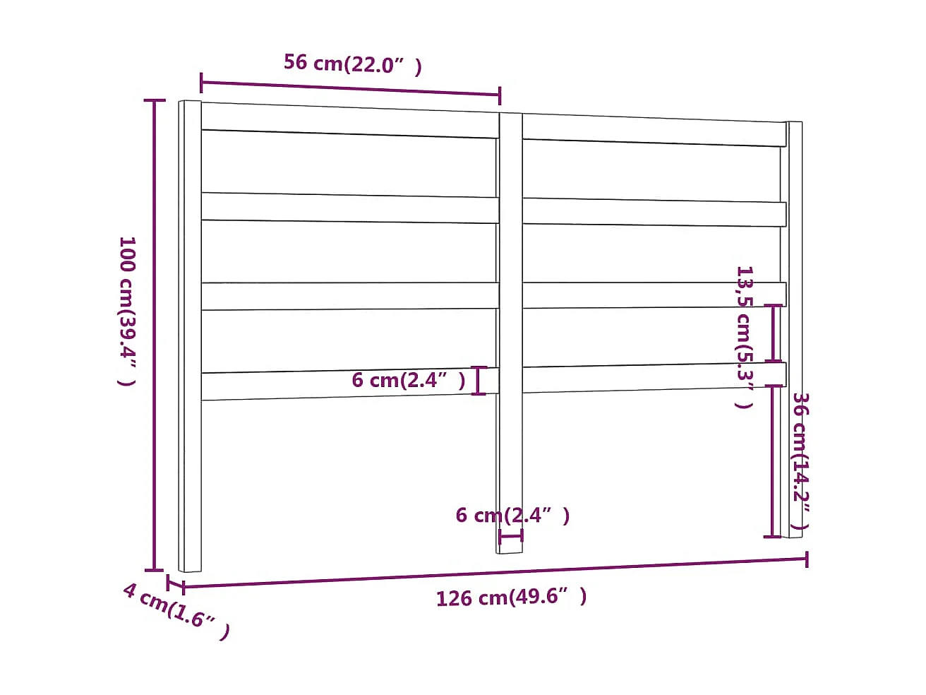 Cabecero de Cama | Cabezal de cama | Mueble de cabecero madera maciza de pino negro 126x4x100 cm
