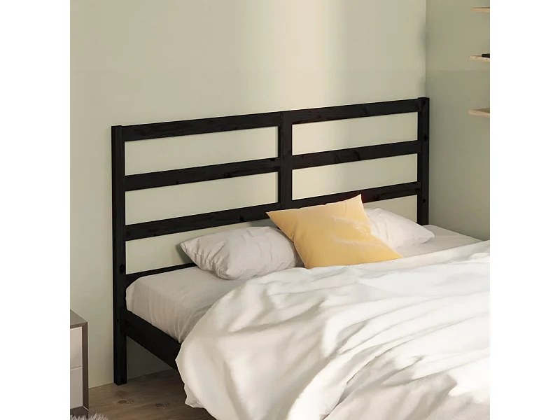Tête de Lit | Panneau de tête pour lit Moderne Noir 126x4x100 cm Bois massif de pin