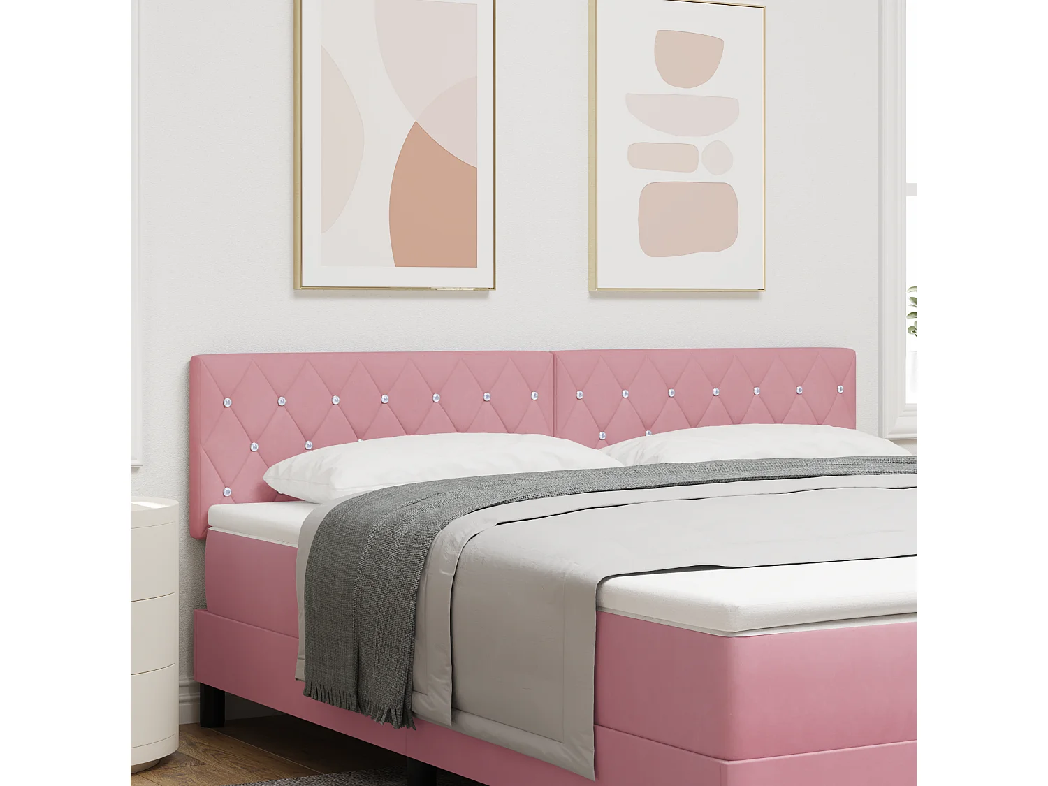Tête de Lit | Panneau de tête pour lit Moderne en Velours Argyle Manuel Rose 180 cm Velours