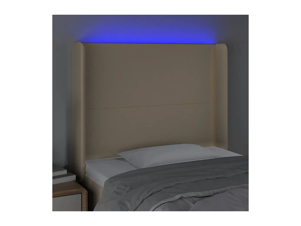 Mueble cabecero | Cabezal de cama | Cabecero con LED de tela color crema 93x16x118/128 cm
