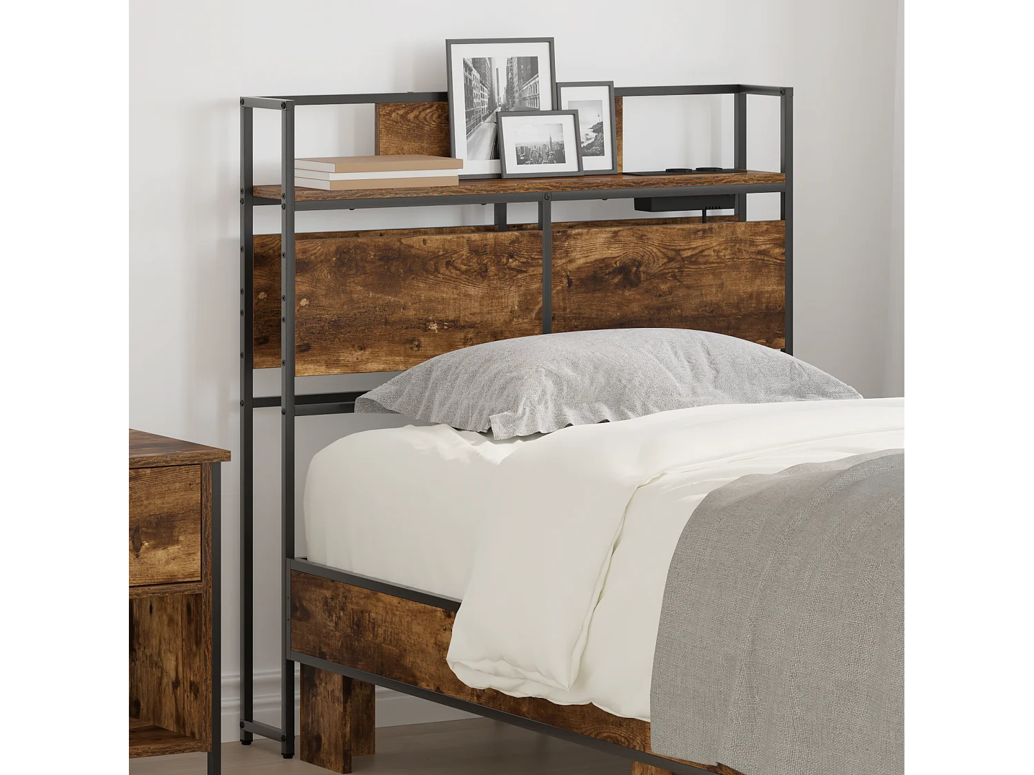 Tête de Lit de rangement | Panneau de tête pour lit Chêne fumé 80 cm Bois d'ingénierie