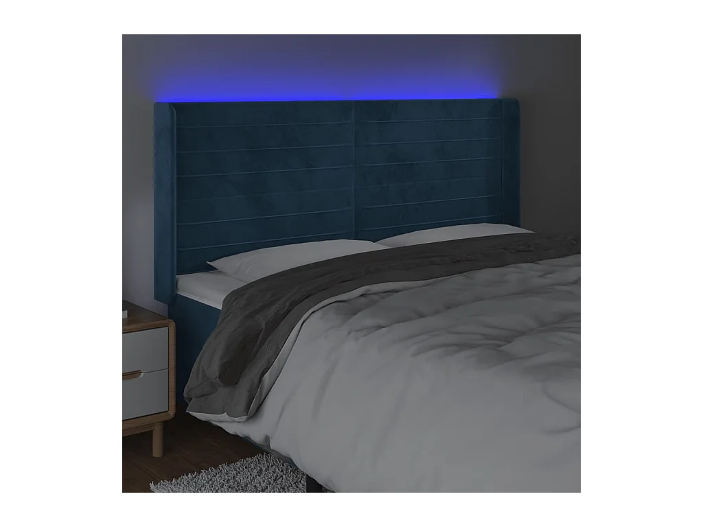 Cabecero | Cabezal de Cama | Mueble cabecero con LED de terciopelo azul oscuro 183x16x118/128 cm