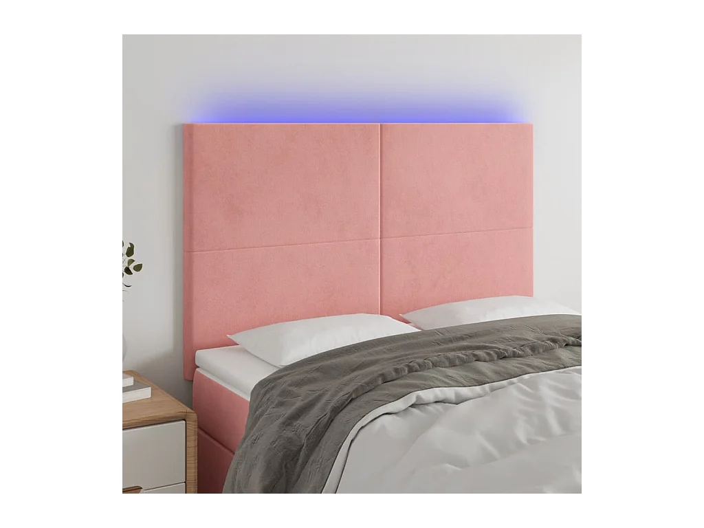 Cabecero | Cabezal de Cama | Mueble cabecero con luces LED terciopelo rosa 144x5x118/128 cm