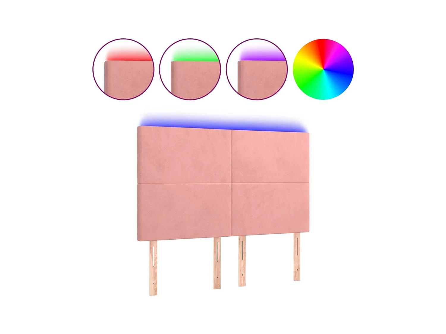 Cabecero | Cabezal de Cama | Mueble cabecero con luces LED terciopelo rosa 144x5x118/128 cm