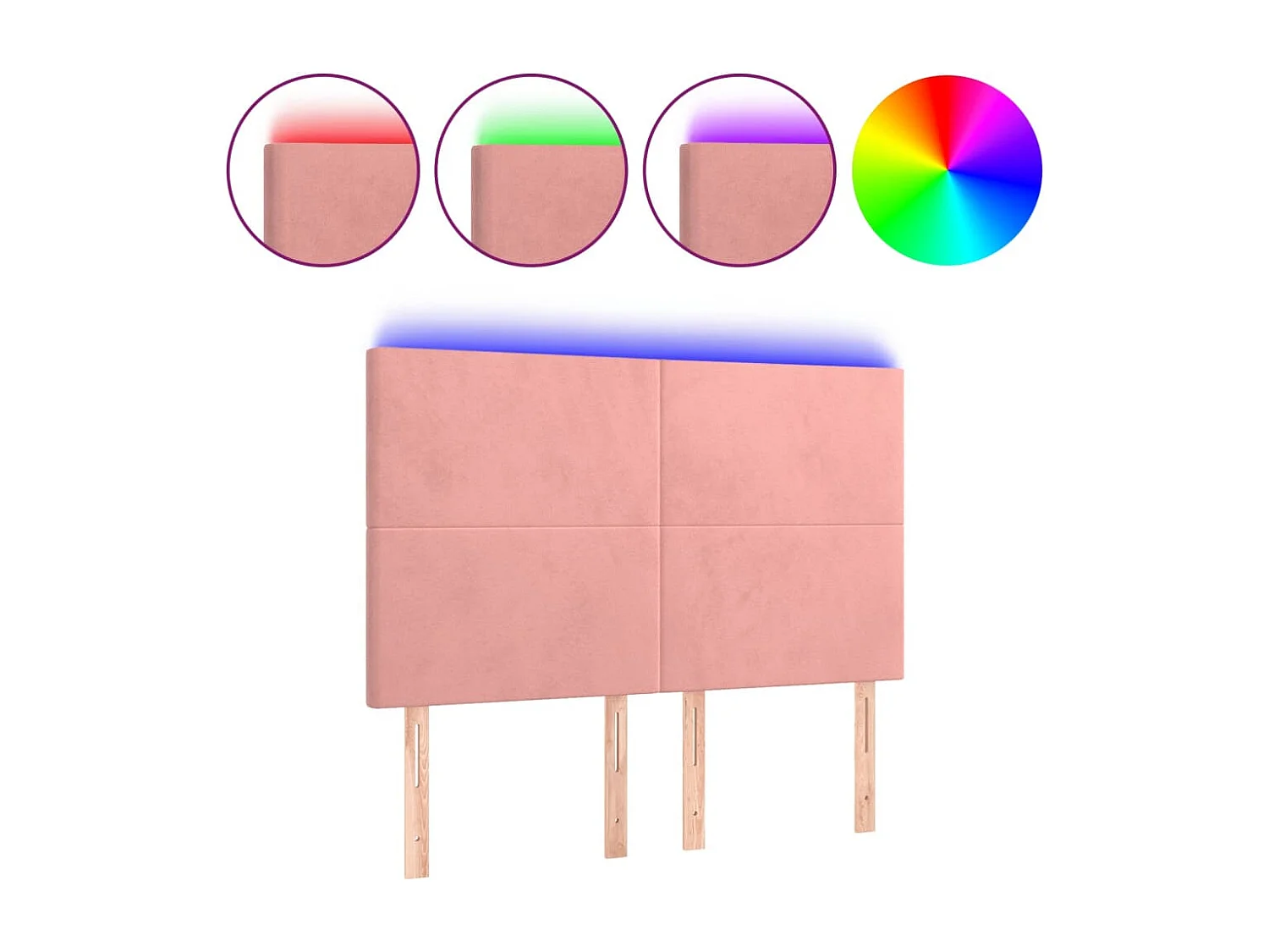 Cabecero | Cabezal de Cama | Mueble cabecero con luces LED terciopelo rosa 144x5x118/128 cm