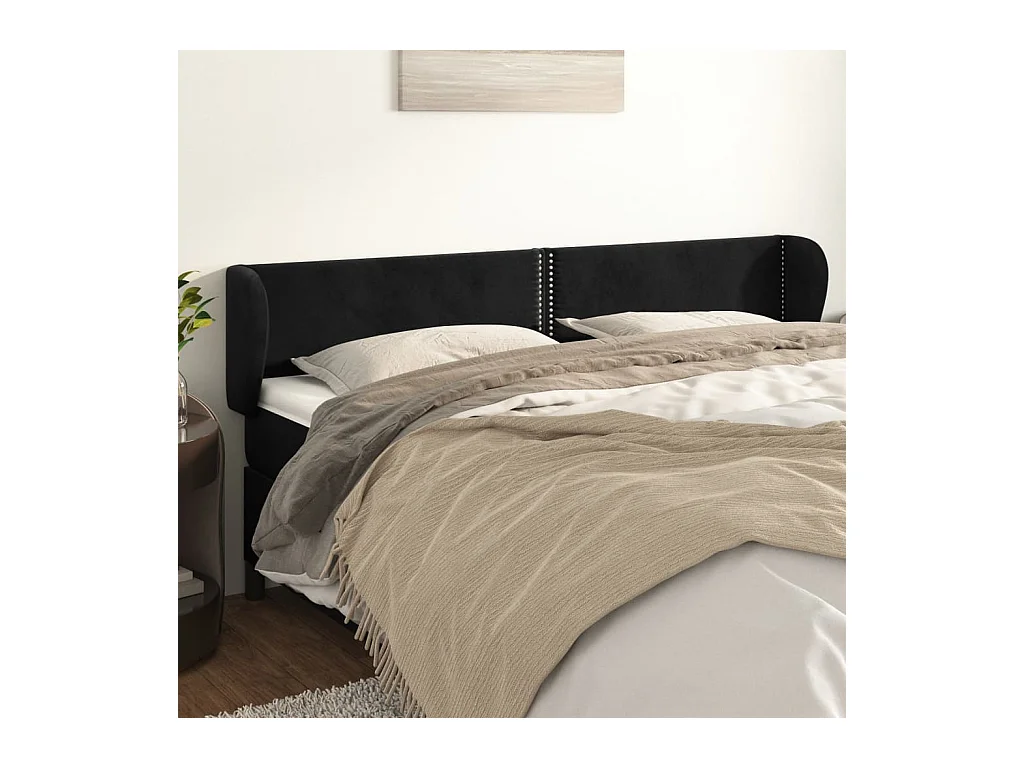 Mueble cabecero | Cabezal de cama | Cabecero de terciopelo negro 183x23x78/88 cm