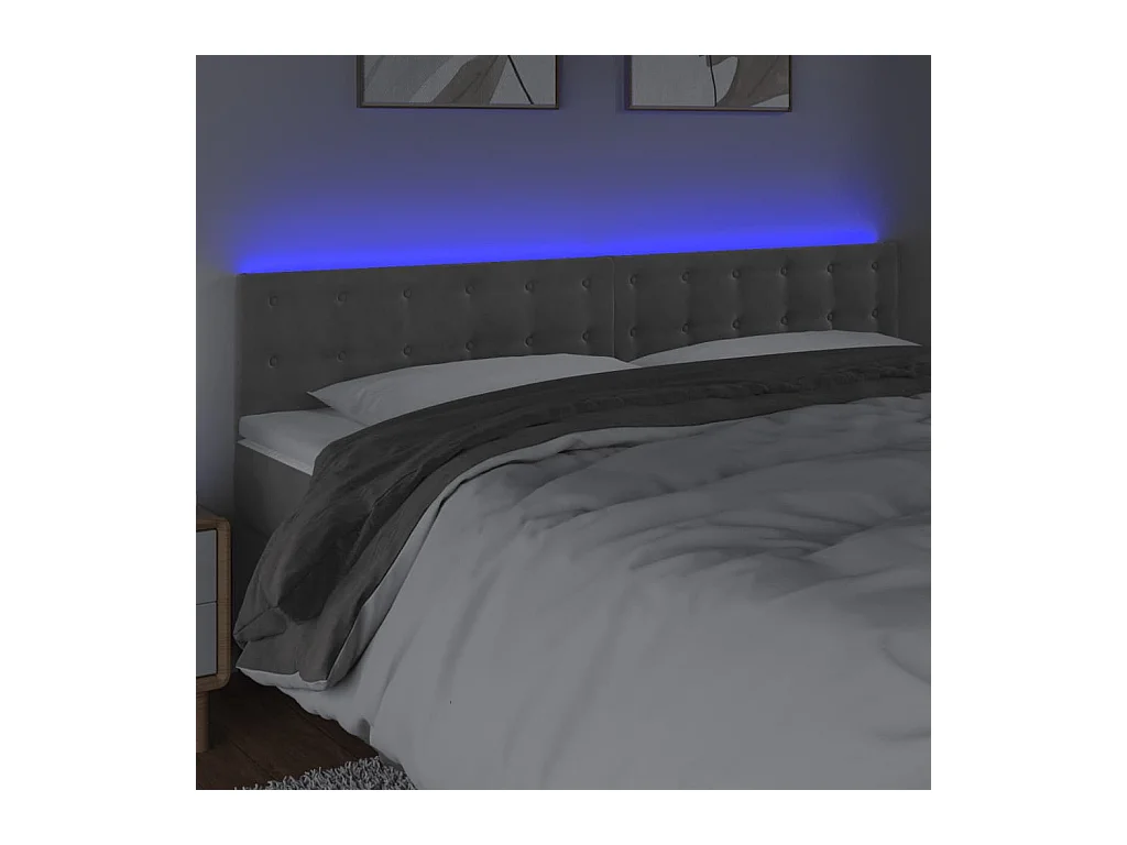Tête de Lit | Panneau de tête pour lit Moderne à LED Gris clair 200x5x78/88 cm Velours