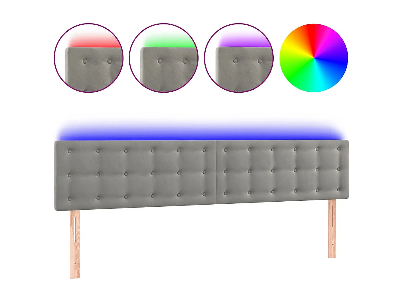 Hoofdbord | Hoofdeinde LED 200x5x78/88 cm fluweel lichtgrijs