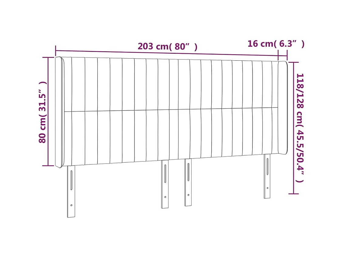 Cabecero | Cabezal de Cama | Mueble cabecero con LED de terciopelo gris oscuro 203x16x118/128 cm