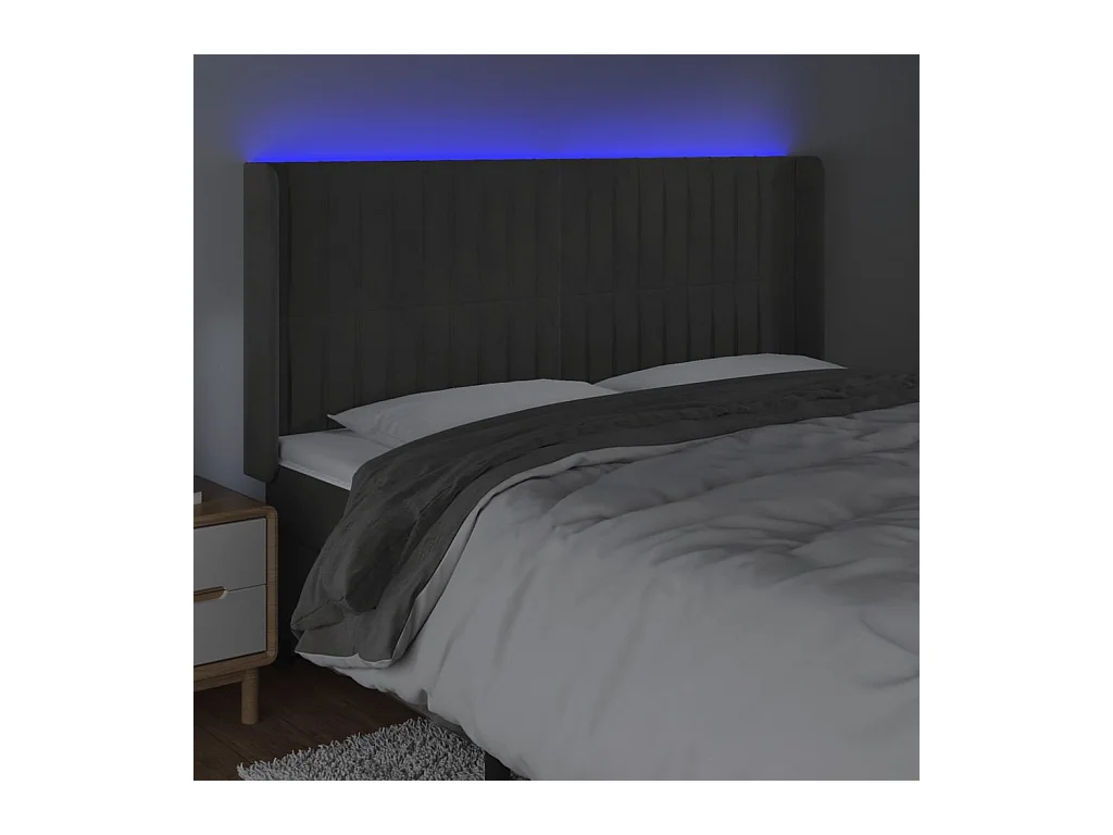Cabecero | Cabezal de Cama | Mueble cabecero con LED de terciopelo gris oscuro 203x16x118/128 cm