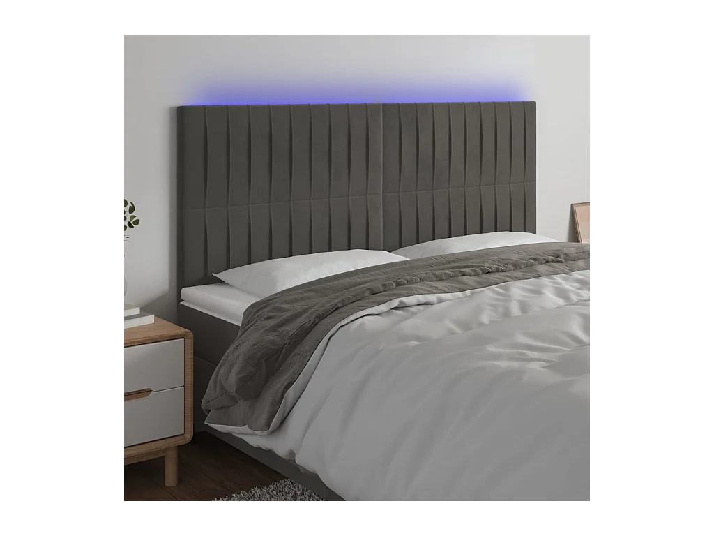 Cabecero | Cabezal de Cama | Mueble cabecero con luces LED terciopelo gris oscuro 180x5x118/128 cm